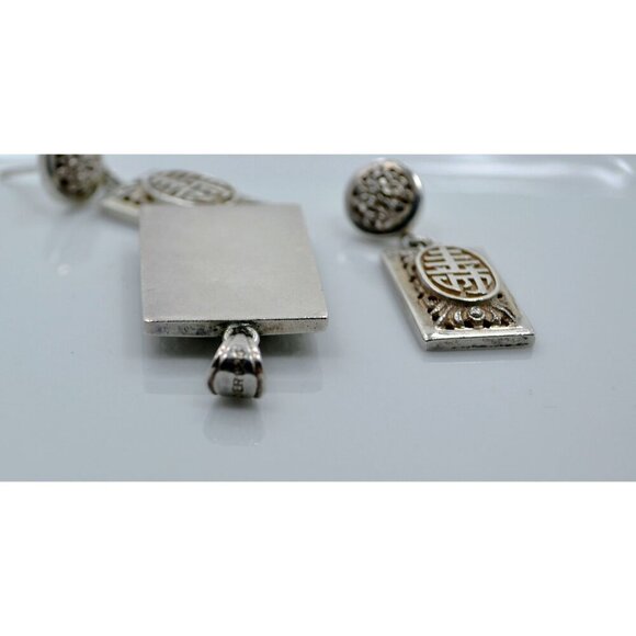 Sterling Silver Chinese Character Pendant & Earrings Set Good Luck - Longevity - Picture 7 of 7